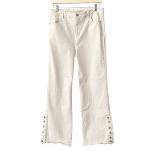 Charlie B. Women’s Bootcut Cream Pants Size 14 Button Snap Hem Detail